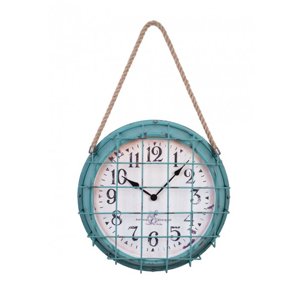  Nautical Wall Clock w/ Rope Handle, Blue 