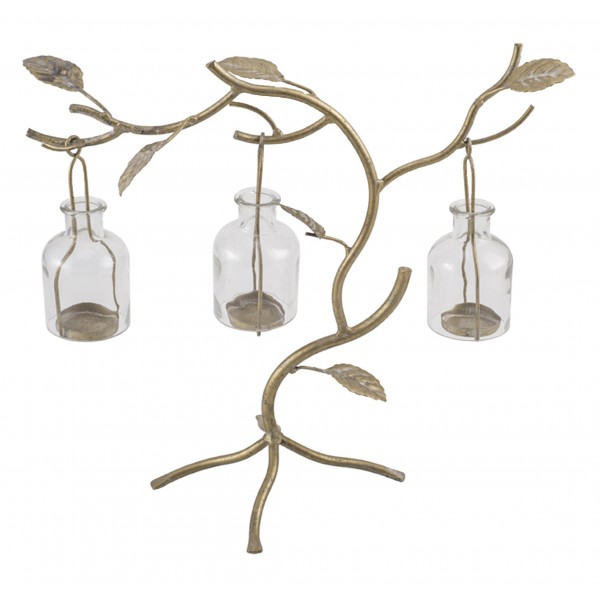 Metal & Glass Tree Tealight Holder, Holds 3 Tealights