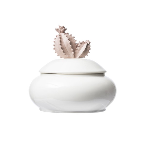 Large Resin & Porcelain Jar w/ Cactus Lid, Pink