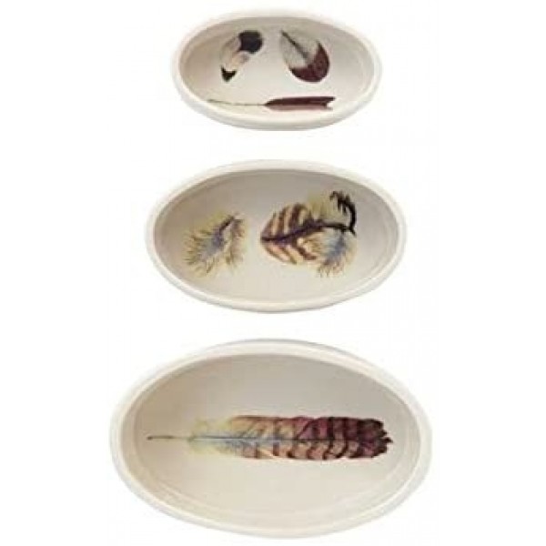 Stoneware Oval Ramekins w/ Feathers, Set of 3 