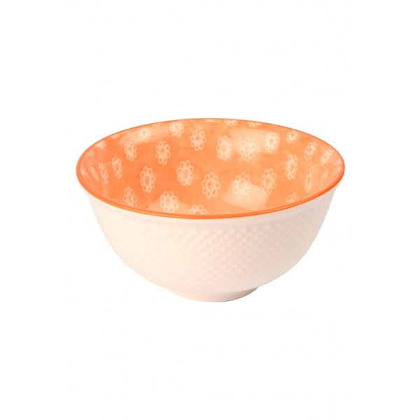 Stoneware Bowl w/ Floral Pattern, Orange 