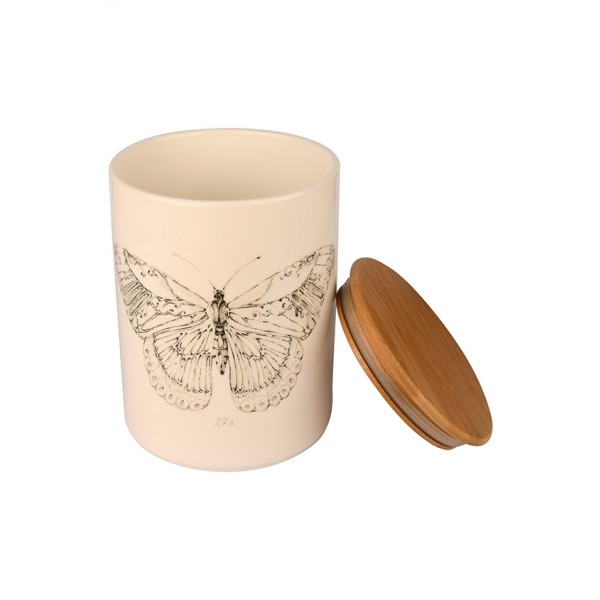 Daphne Stoneware Jar w/ Bamboo Lid & Butterfly 