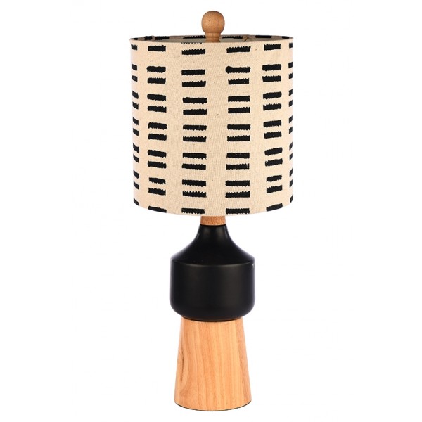 Rubber Wood & Stoneware Table Lamp w/ Mudcloth Pattern Shade (Plug Type I)  