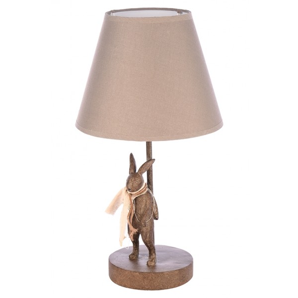 Metal & Resin Rabbit Shaped Table Lamp w/ Cotton Shade   