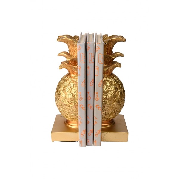Resin Pineapple Bookends, Distressed Gold Finish, Set of 2 