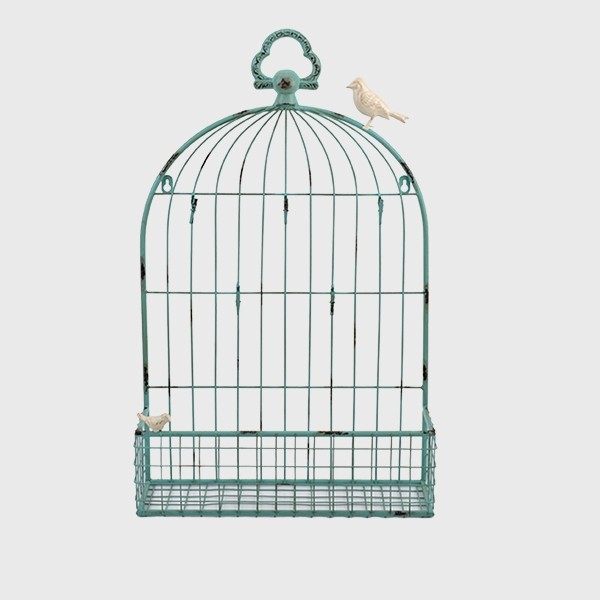 Metal Birdcage Shaped Card & Picture holder with 5 Clips, Aqua