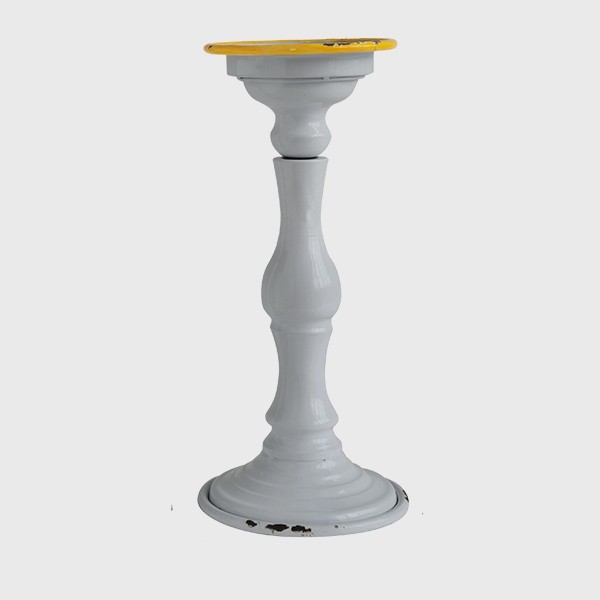Metal Candle Holder , Grey With Yellow Rim, Small