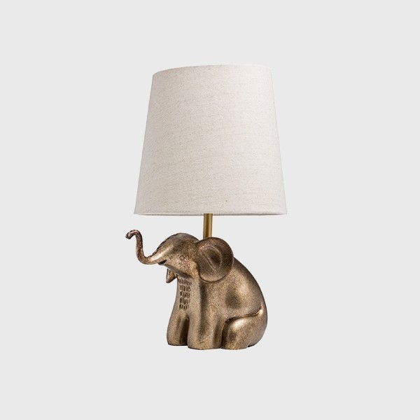 Resin Elephant Table Lamp with Shade, Gold